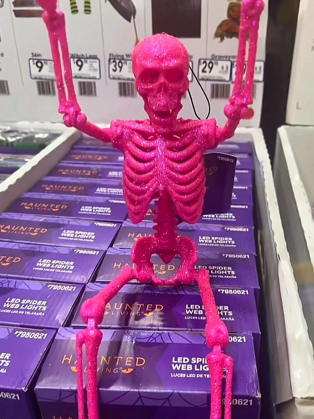 Haunted Living PINK GLITTER 14-inch Tabletop Skeleton Figurines - (SET OF 2)
